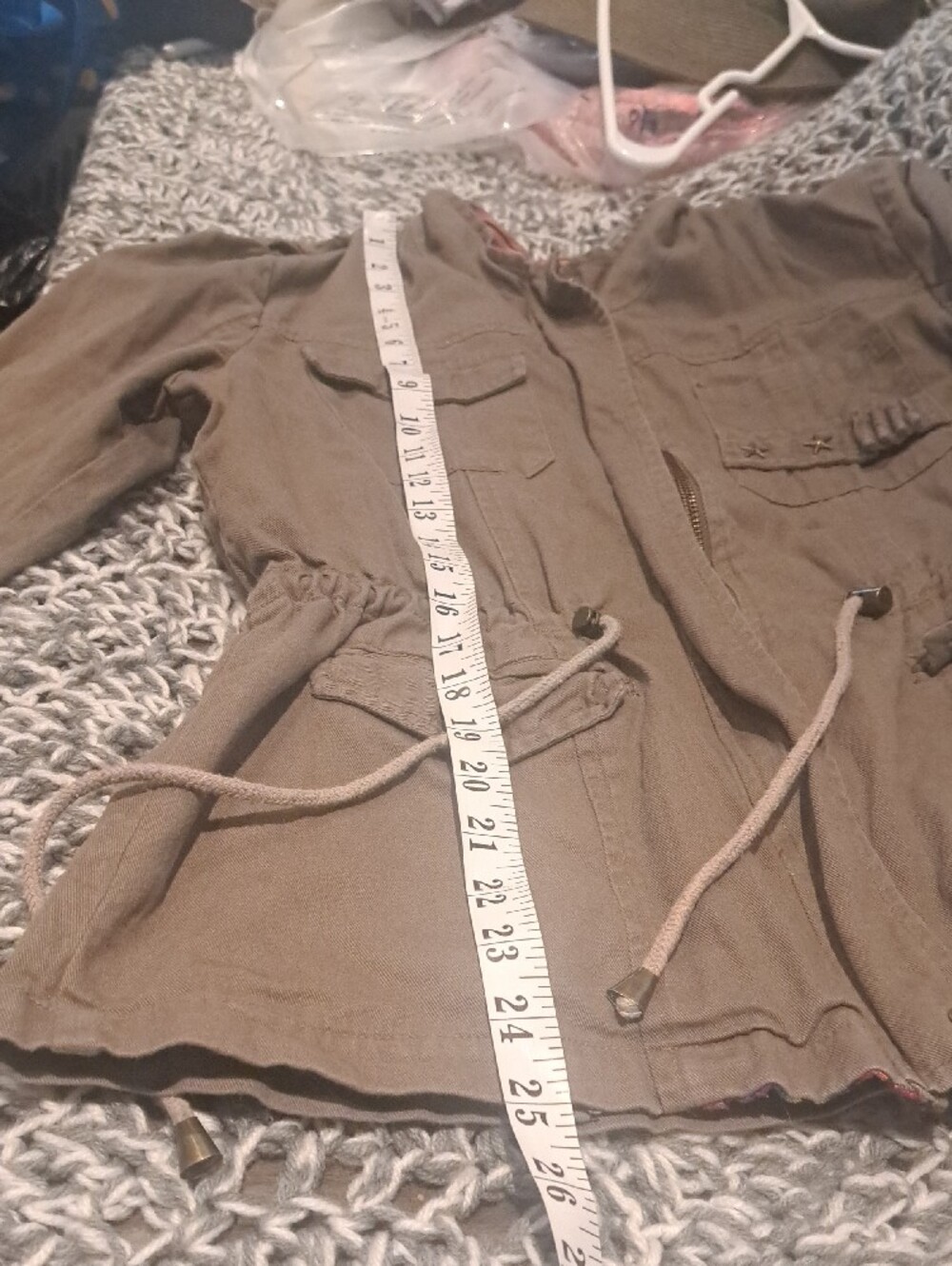 462-Ladakh Olive Utility Jacket Contrast Lining Military Style Drawstring Waist - Picture 14 of 14
